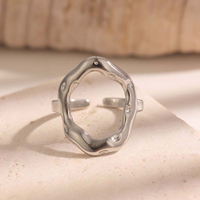 Stainless Steel Geometric Hollow Open Rings for Women Simple Gold Color Irregular Pleated Adjustable Finger Rings Jewelry Gifts