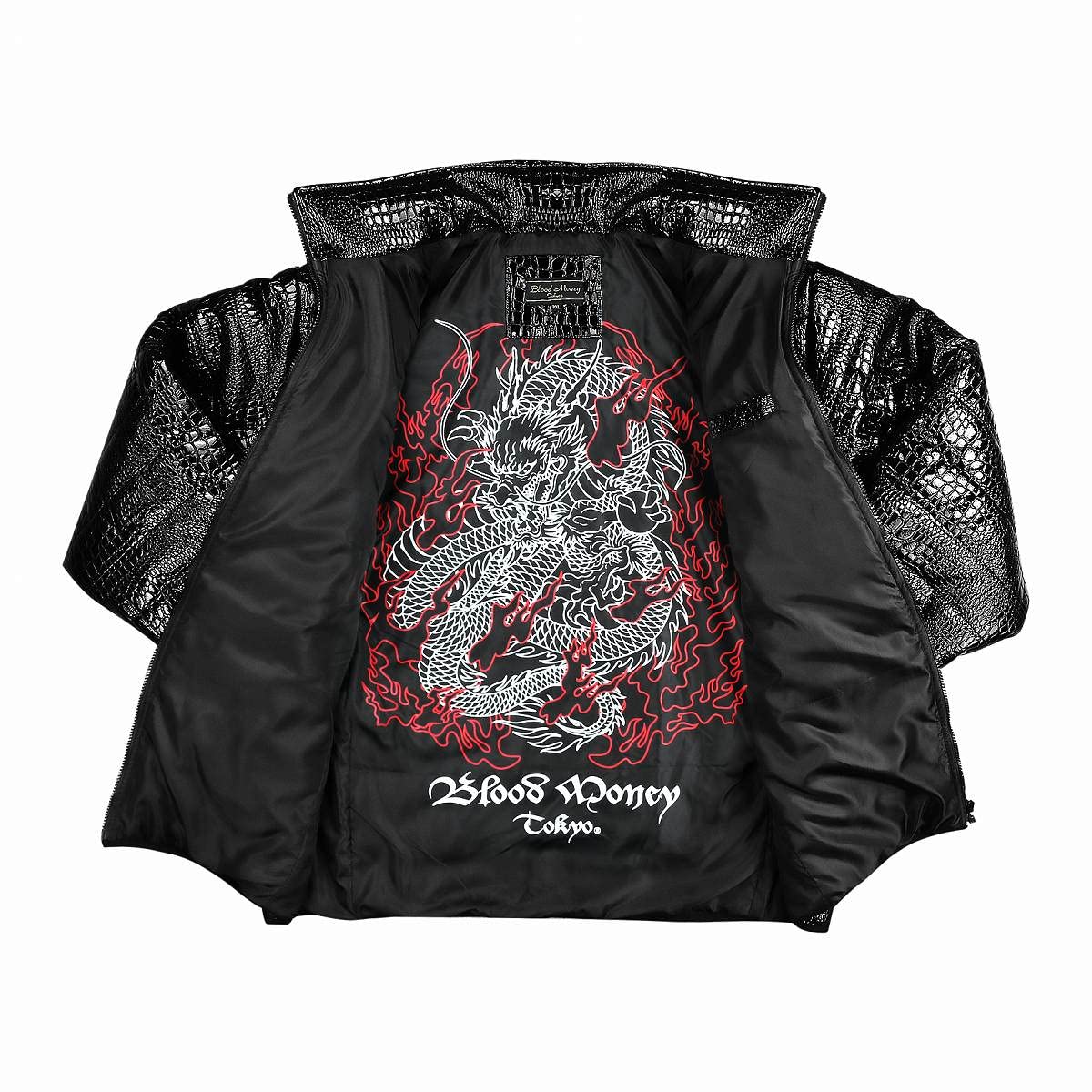 

MONEY Crocodile print padded black x white dragon god tough style Japanese cold fashion [BLOOD TOKYO] jacket, lining, print, Yakuza, clothing, 21014, чорний