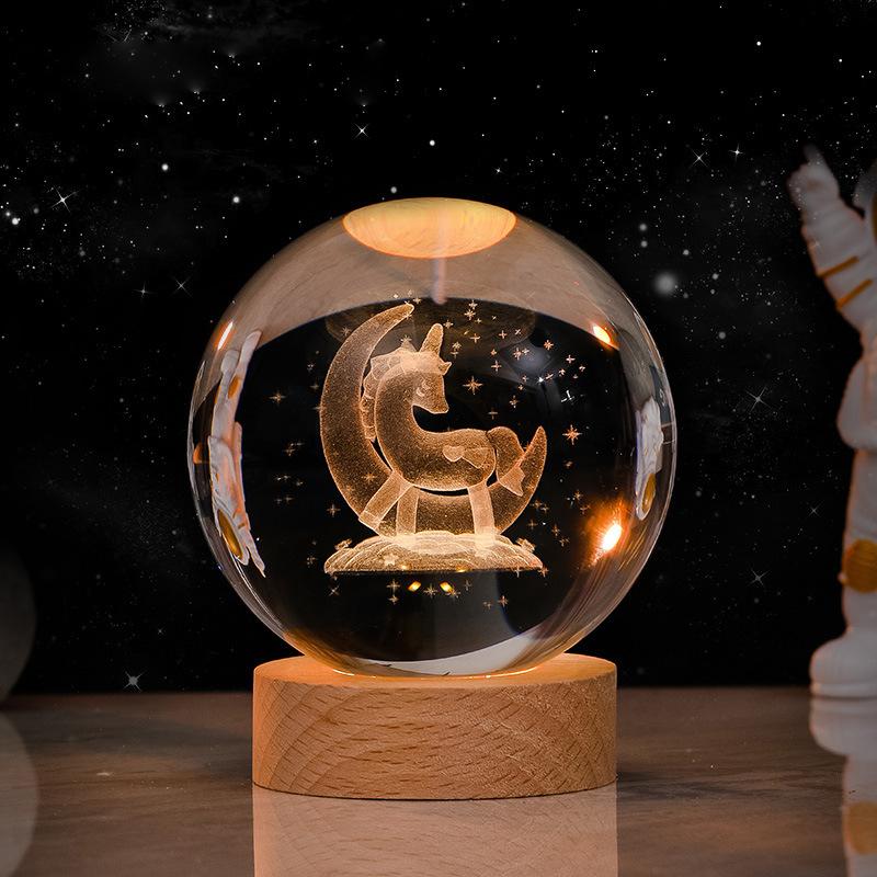 6cm 3D Crystal Ball Crystal Planet Night Light Laser Engraved Solar System Globe Astronomy Birthday Gift Home Desktop Decoration