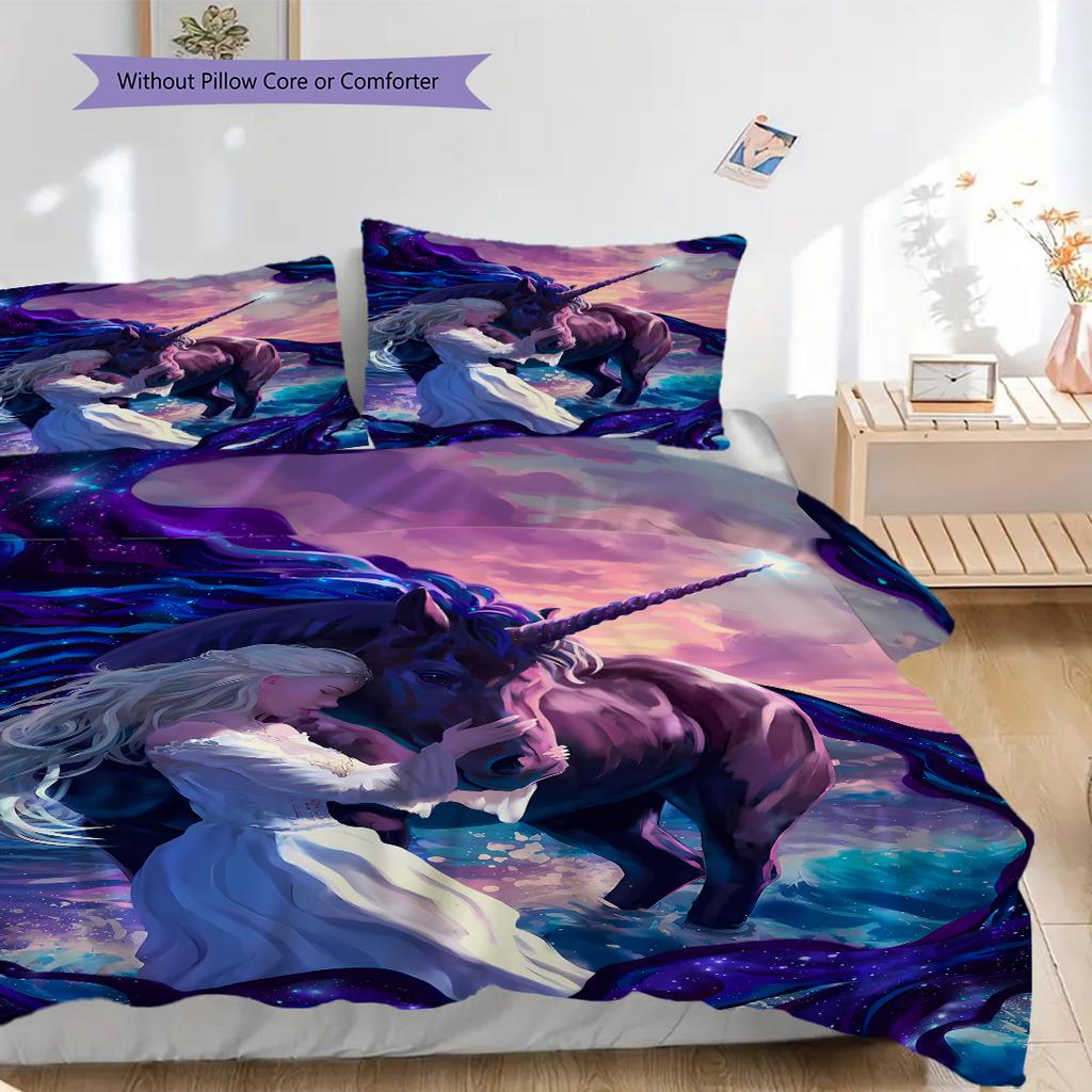 Dreamy Rainbow Unicorn bedding, duvet cover, pillowcase, home decoration, birthday gift (1 * duvet cover+2 * pillowcase, coreless)