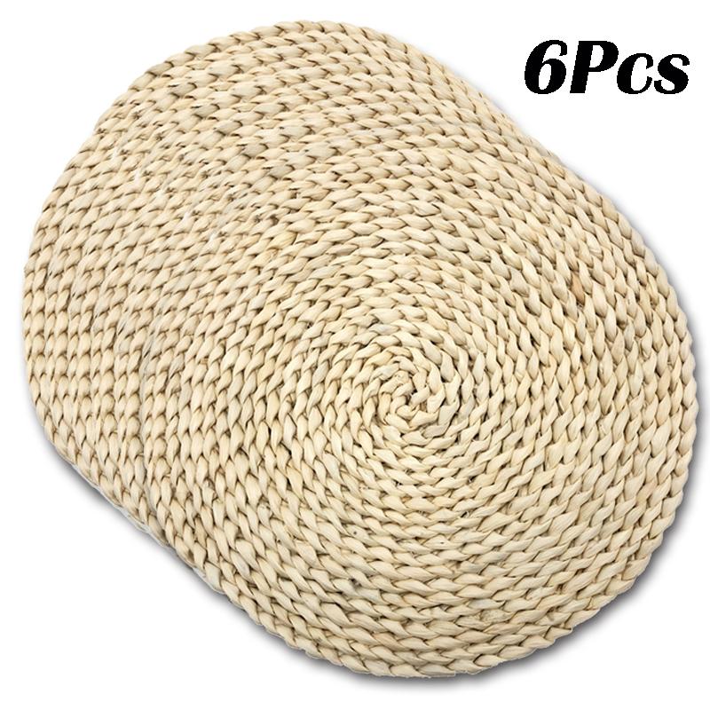 

6шт плетеные круглые соломенные салфетки из ротанга, коврик для чашек, коврик для обеденного стола 6 pcs