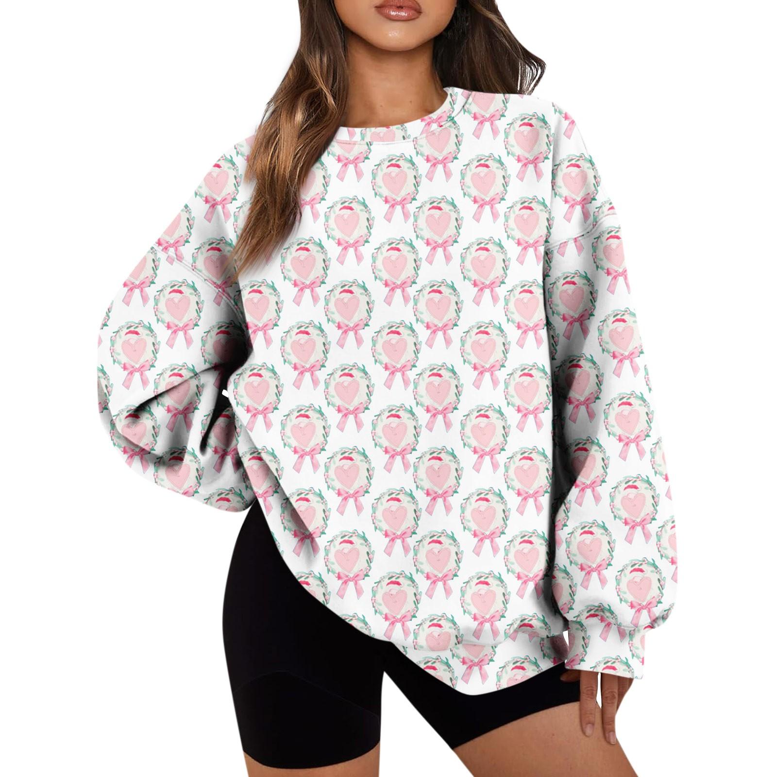 

Женский повседневный свободный свитер с круглым вырезом и длинными рукавами с принтом и карманом XL белый