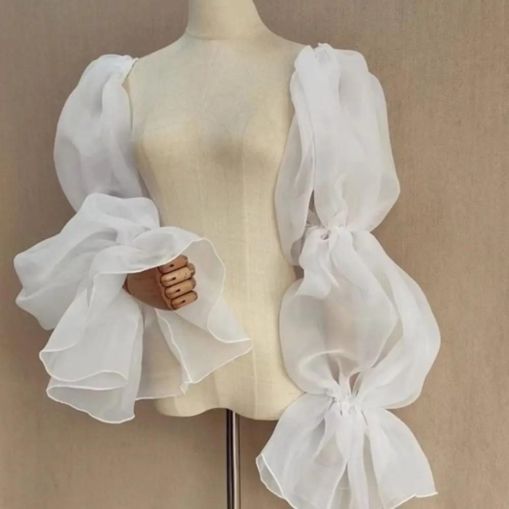 Elegant Puffy Wedding Arm Sleeves Ruffled Detachable Bubble Sleeves Long Gloves Bridal Evening Sleeves Wedding Dress Accessories