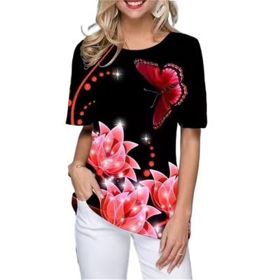 Kurzarm Blumen Damen T-Shirts Sommer 3D Blumendruck Streetwear Pullover T-Shirt 5XL Übergröße O-Ausschnitt Lässige Atmungsaktive Oberteile