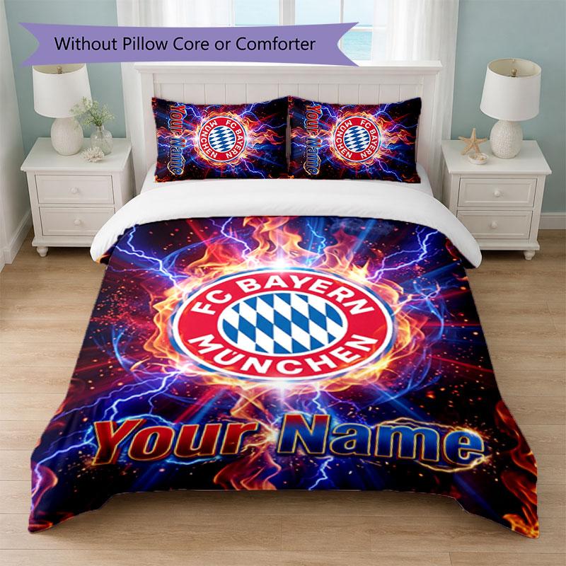 Set Biancheria da Letto Personalizzato Bayern Monaco con Nome Testo 1 Copripiumino+2 Federe Logo Calcio Regalo Personalizzato per Occasioni Speciali Decorazione Camera da Letto