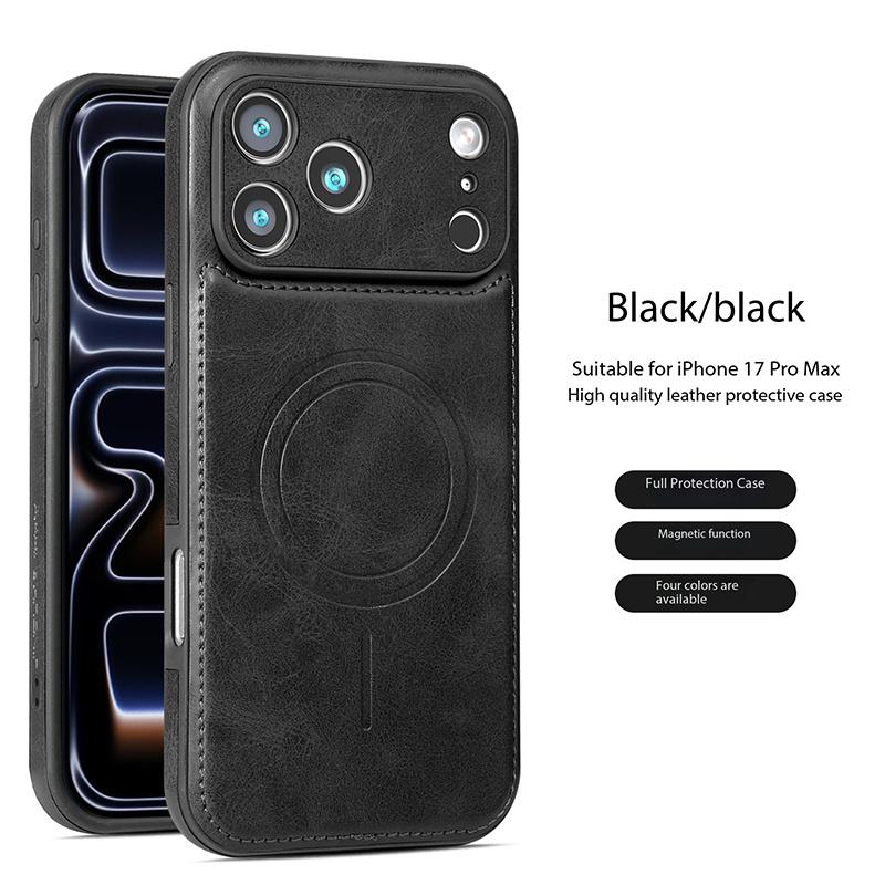 Luxury PU Leather Magnetic For Magsafe Phone Case For iPhone 12 13 14 15 16 17 Pro Max 17 Air Wireless Charging Shockproof Cover