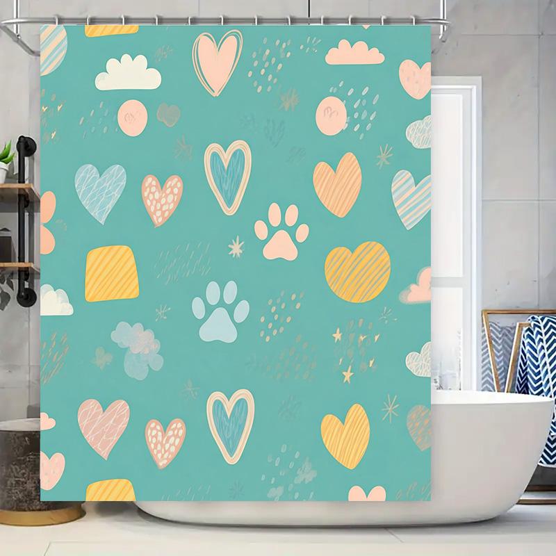 

Синяя шторка для душа с узором из облаков-сердечек и отпечатков лап, современный декор для дома и ванной комнаты, изготовлена из водонепроницаемой полиэстеровой ткани 90x180cm