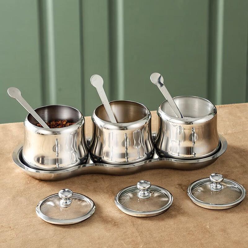 304 Stainless Steel Glass Lid Seasoning Jars Set
