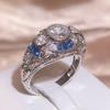 New Fashion Woman Man Party Wedding Gift Luxury Oval White Blue Topaz Zircon 18KT White Gold Ring
