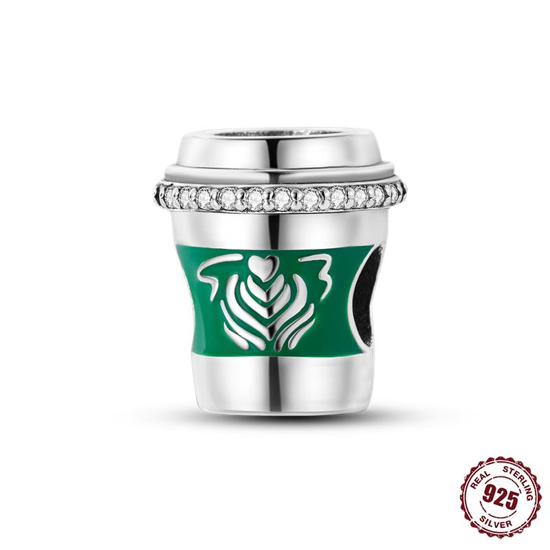 High Quality Copper Teacup Coffee Pendant Beads Fit Original Fine Bracelets Charms Diy Women Jewelry Making
