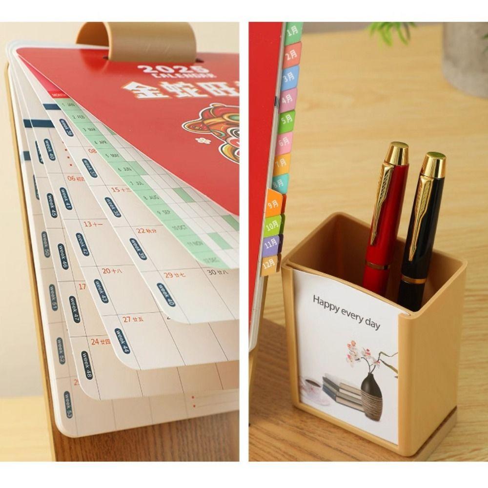 DIY Calendar Loose-leaf Buckle Desk Calendar With Pen Holder Desktop Calendar Ornament Notes
