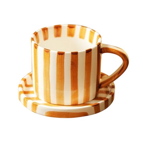 Vintage Ceramic Coffee Mug & Saucer Set Handled Microwave Dishwasher Safe Espresso Cups Gift for Weddings Anniversaries Bridal Shower