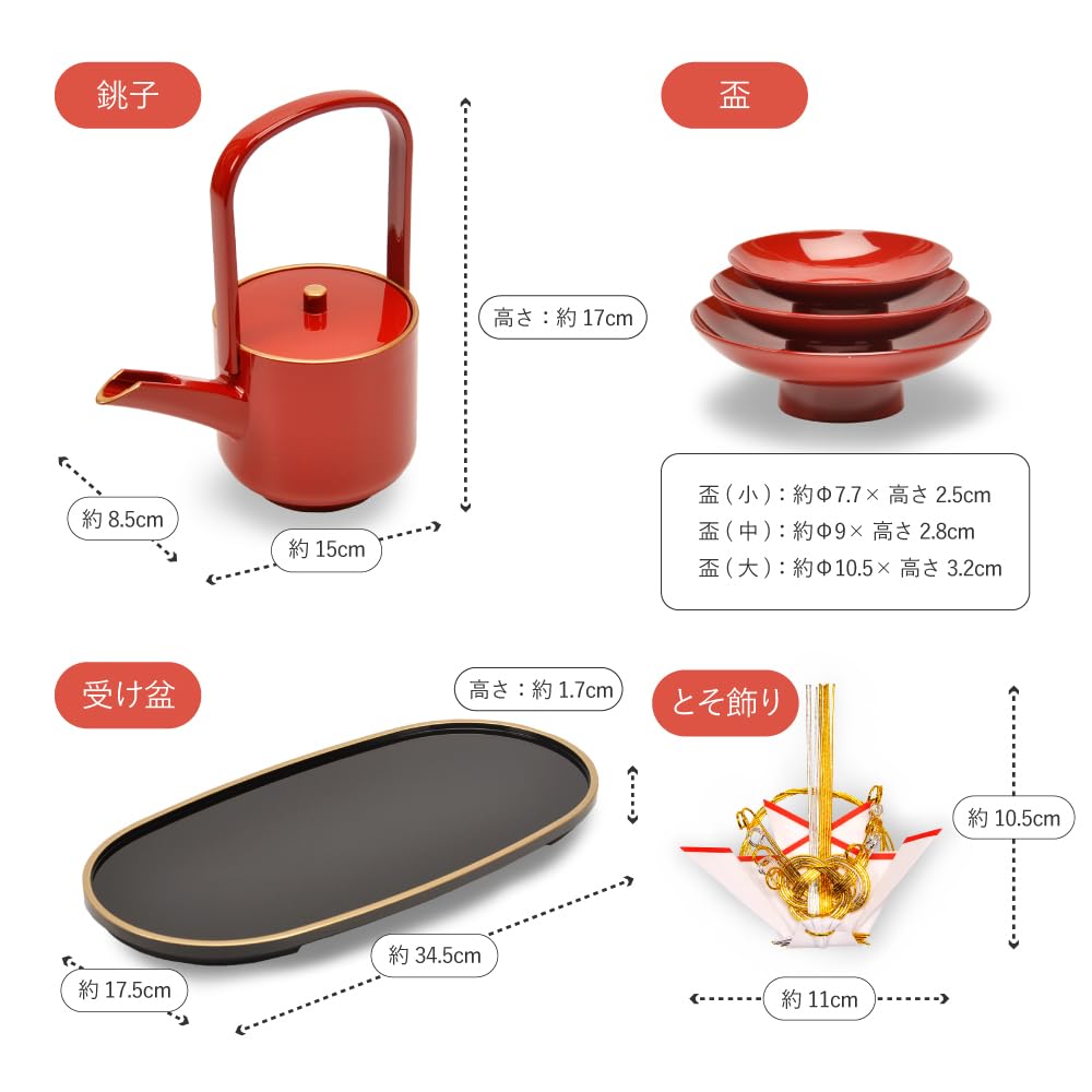 Sakai Sangyo Yamanaka Lacquerware Set of New Sake Cups Toso Made In Perfect for New New New and Any Year's (with Decorations) Japan. Year's