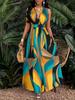 Women's Elegant Tropical Print V-neck Long Dress