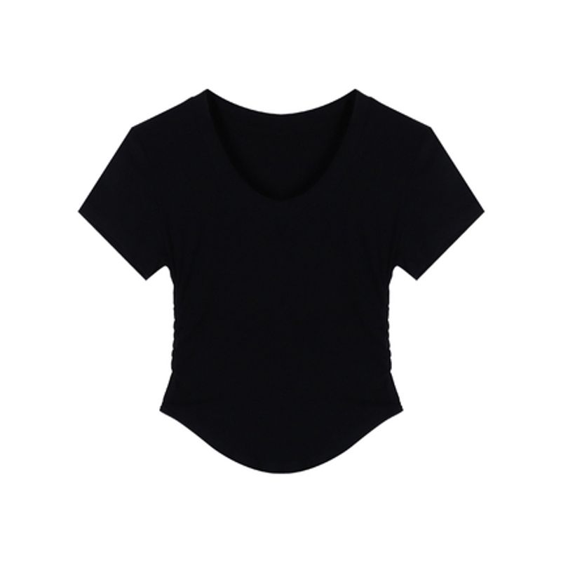 Women's Silm U-Neck Short-Sleeved Summer Pleating Tops T-shirt