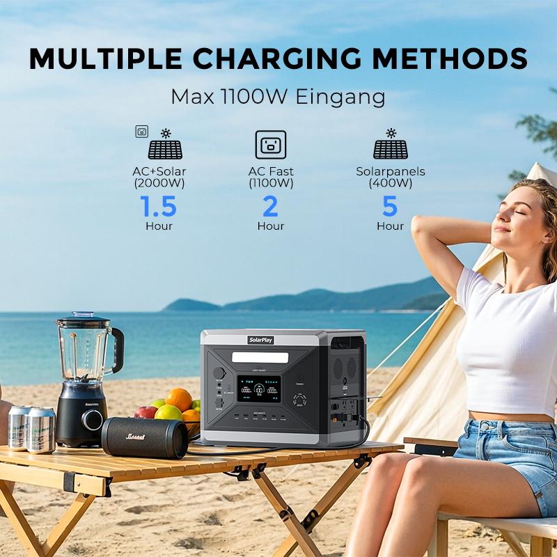 Solarplay Q2501 2400W 2160Wh Portable Power Station with Trolley Wheels LiFePO4 Ups Generador Solar