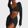 "2024 Women's Long-Sleeve V-Neck Slit Maxi Dress with Two-Piece Suit for Summer and Autumn"