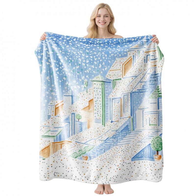 Soft Fleece Blanket With Starry Sky Print Camping Sofa Napping Air Conditioning Use Customizable Design