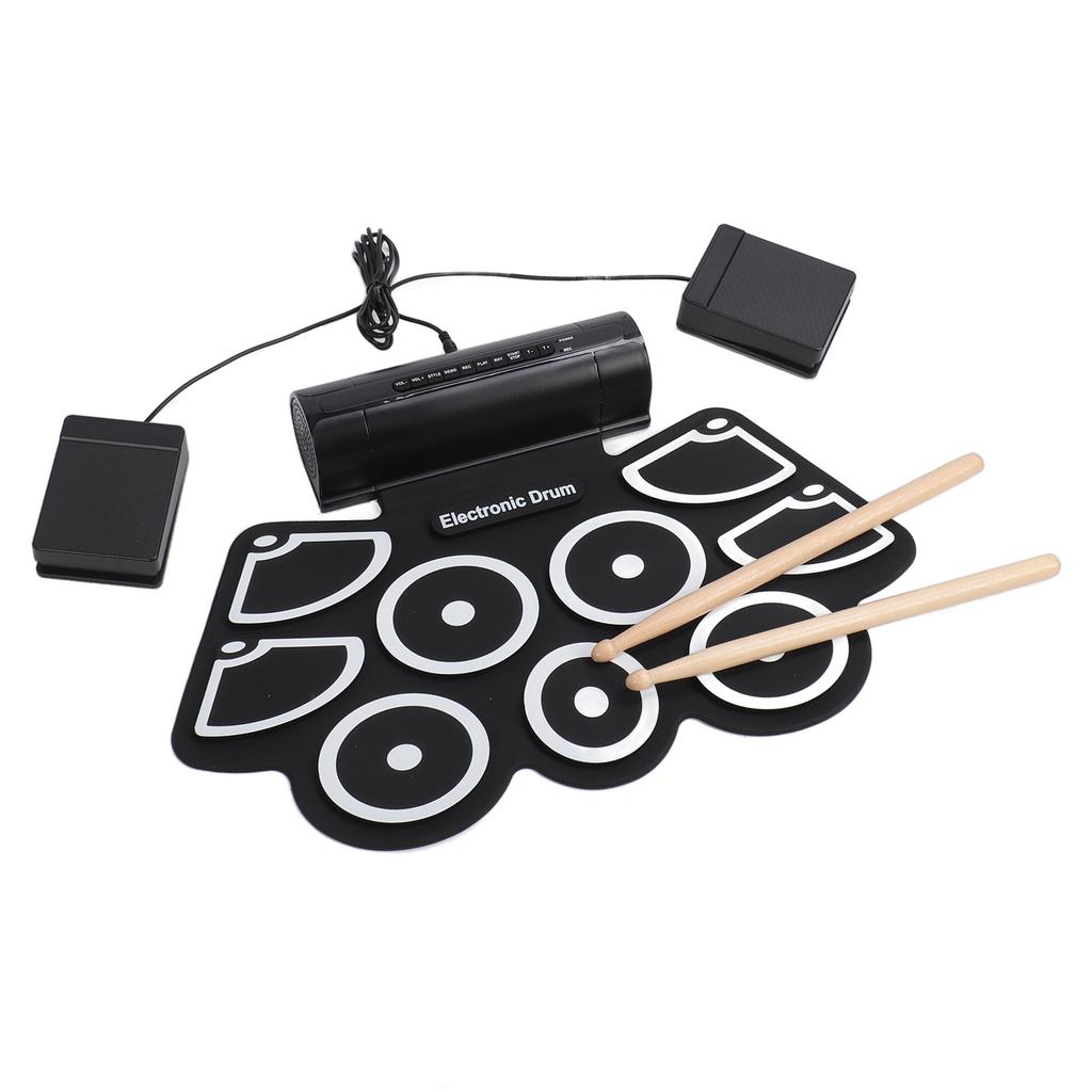 9 Pads Electronic Drum Set Silicone and ABS USB MIDI Interface Roll Up Drum Pad with 2 Drumsticks 2 