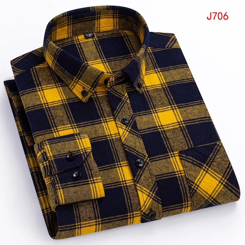 New Autumn Winter Fashion Men Casual Flannel Plaid Long Sleeve Shirts S-8XL Regular Fit Pocket Businessman Dress Shirts Daily