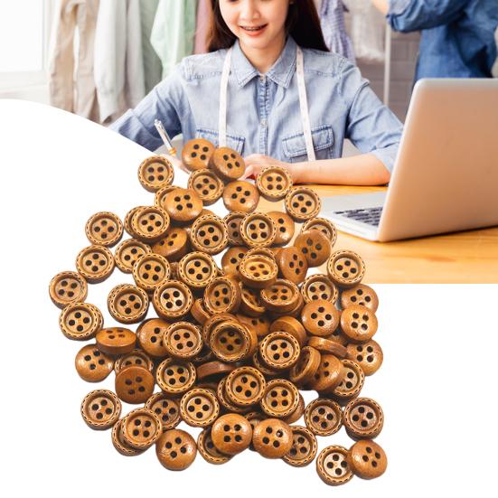 100Pcs Wooden Decorative Buttons Solid Color Sewing Clothing Scrapbook DIY Craft