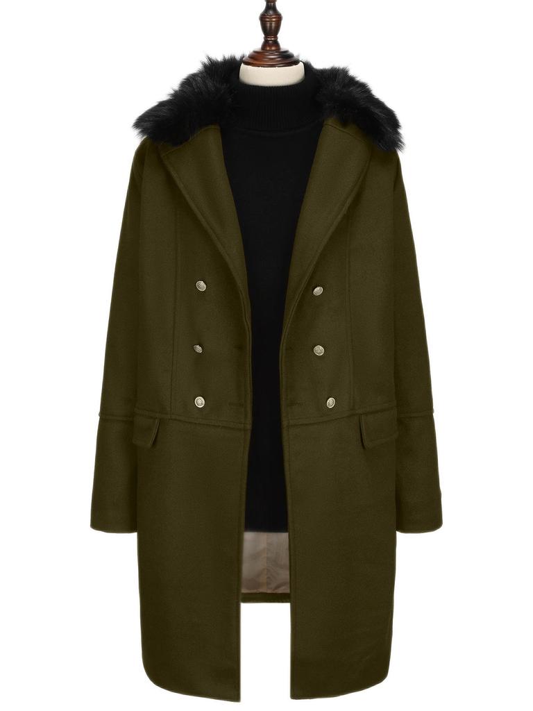 Men's Plus Size Double-Breasted Fur Collar Wool Coat