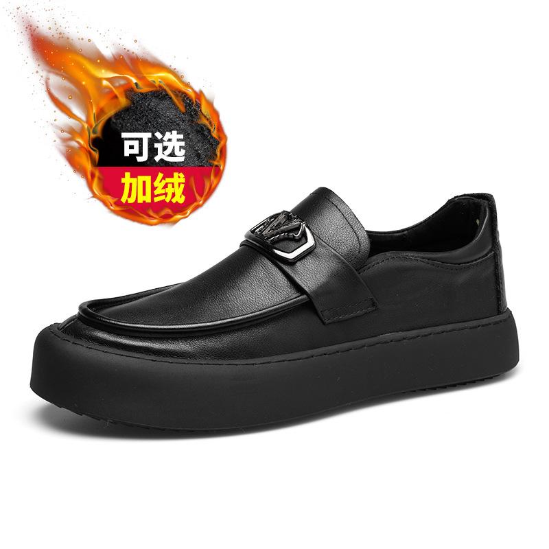 Herenschoenen herfst en winter nieuw flip bont casual leren schoenen heren trend modieus en comfortabel veelzijdig instapmodel luie schoenen