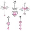 Pink Zircon Belly Button Rings Stainless Steel Heart Butterfly Navel Piercing Barbell For Women Beach Belly Ring Body Jewelry
