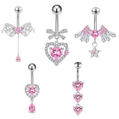 Rosa Zirkon Bauchnabelringe Edelstahl Herz Schmetterling Bauchnabel Piercing Barbell Für Frauen Strand Bauchnabelring Körperschmuck