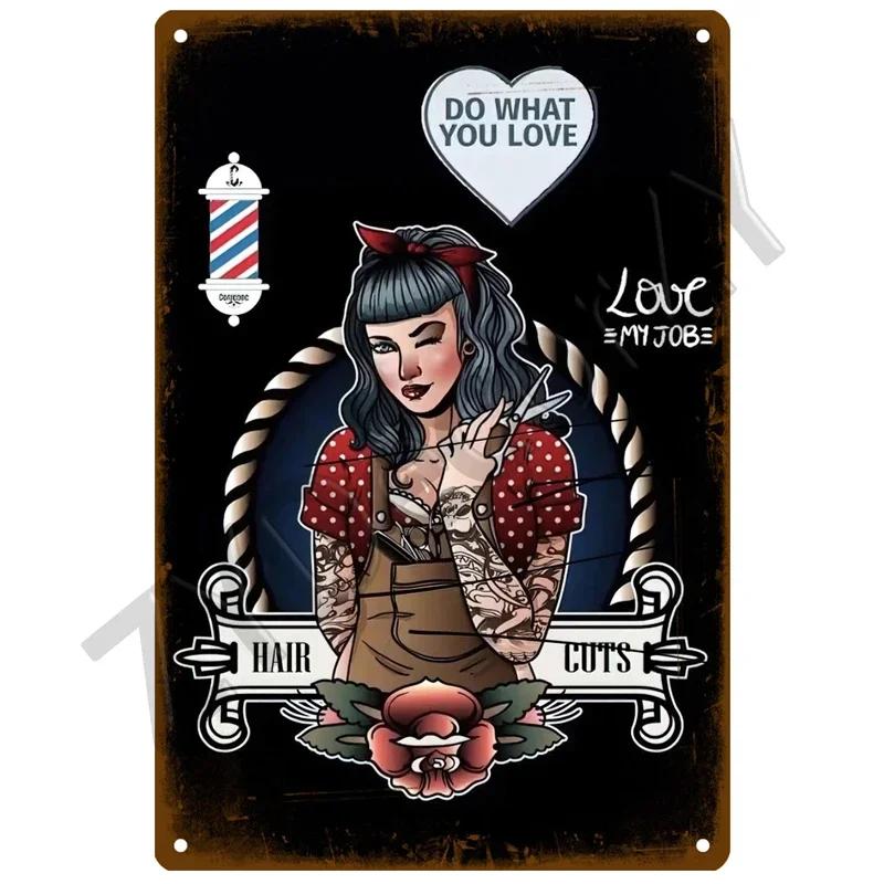 1pc Vintage BARBER SHOP Metal Sign Poster Cafe Bar Pub Tin Sign Plaque Retro Haircut and Shave Beard Sign Home Decor 8x12 Inch