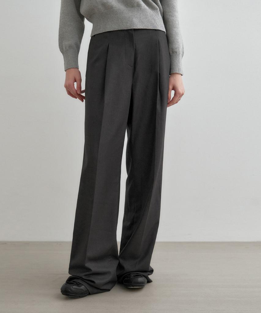 MONGDOL Single-Pleat Wide Slacks Charcoal Mdpt025Charcoal