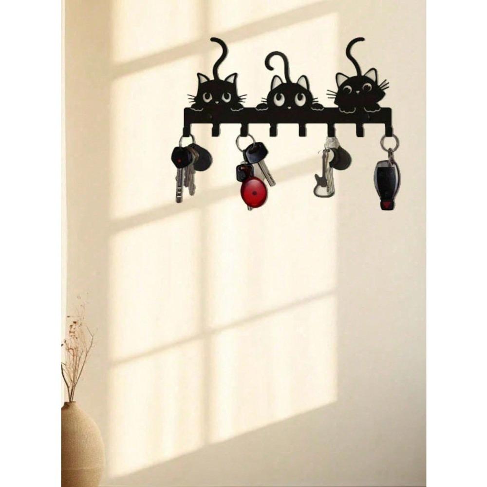 1pc Cat Shape Wall Mounted Coat Rack Key Holder Hook Entryway Hallway Home Decor Organization Hanger For Bedroom Kitchen Office