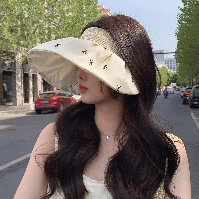 Straw Empty Top Hat Women's Sweet Bow Sun Hat Summer Face Small Outdoor Vacation Beach Shell Hat