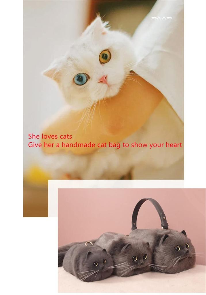 [HUIJUFU] Women's Realistic Fluffy Plush Cat Crossbody Bag (Large Blue Cat)