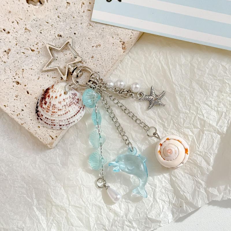 Y2K Shell Conch Fish Beads Keychain Fashion Handbag Pendant Beads Key Ring Jewelry Accessories Girls Gifts