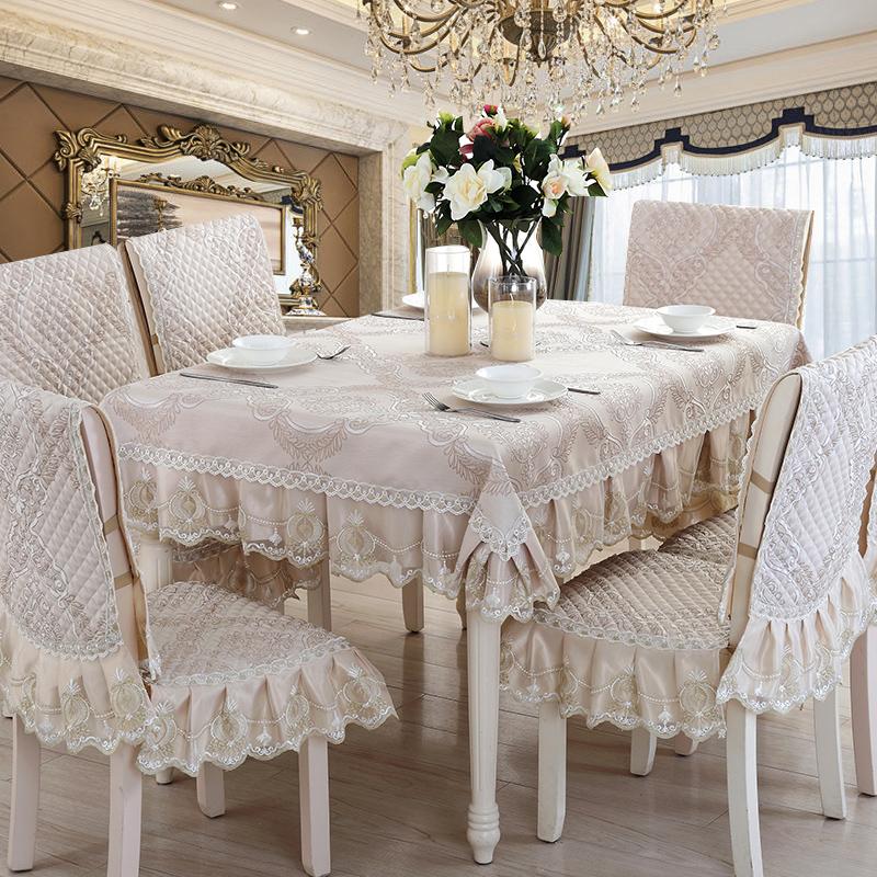 High-End Leinen Spitze Tischdecke Tischläufer Stuhlhusse Hochwertige Stickerei Jacquard Rechteckig Europäische Küchentischdecke A