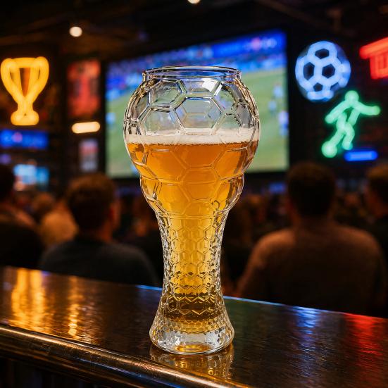Soccer Trophy Glass Mug Heavy Shaped Pint 400/600ml Capacity Beer Duty Football Cup