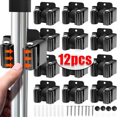12/1 Stk. Wandmontierte Wischmopphalter-Clips Edelstahl Wischmopp Besen Aufhänger Regal Wasserdicht Küche Badezimmer Aufbewahrung Regal Haken