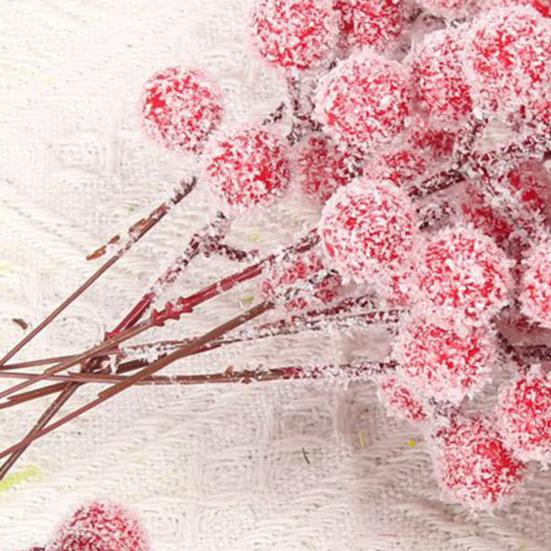 Yousheng 20Pcs Artificial Snow Red Berry Pick Branch Christmas Holly Berries Stem Faux Plants Branch Xmas Holiday Wedding Party Home Decoration