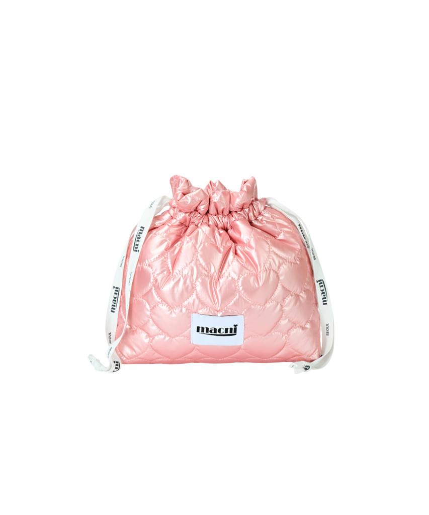 Macni Heart Quilting String Pouch Bag Pink