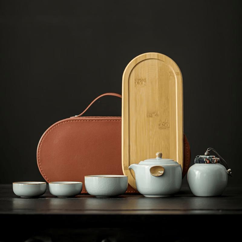 Celadon Ru Kiln Portable Kung Fu Tea Set