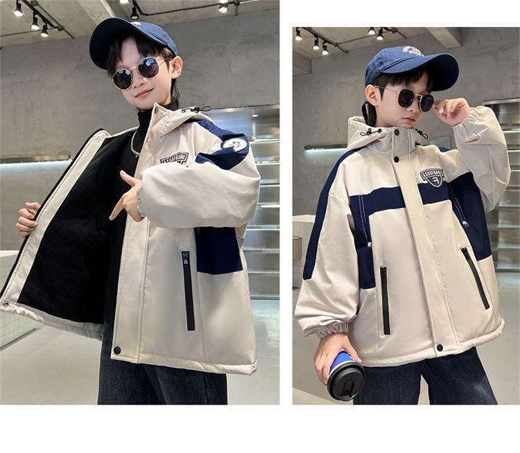 Boy's Plus Velvet Parka - New 2025 Autumn/Winter Cotton Jacket, Medium/Large Sizes, Thickened Windbreaker