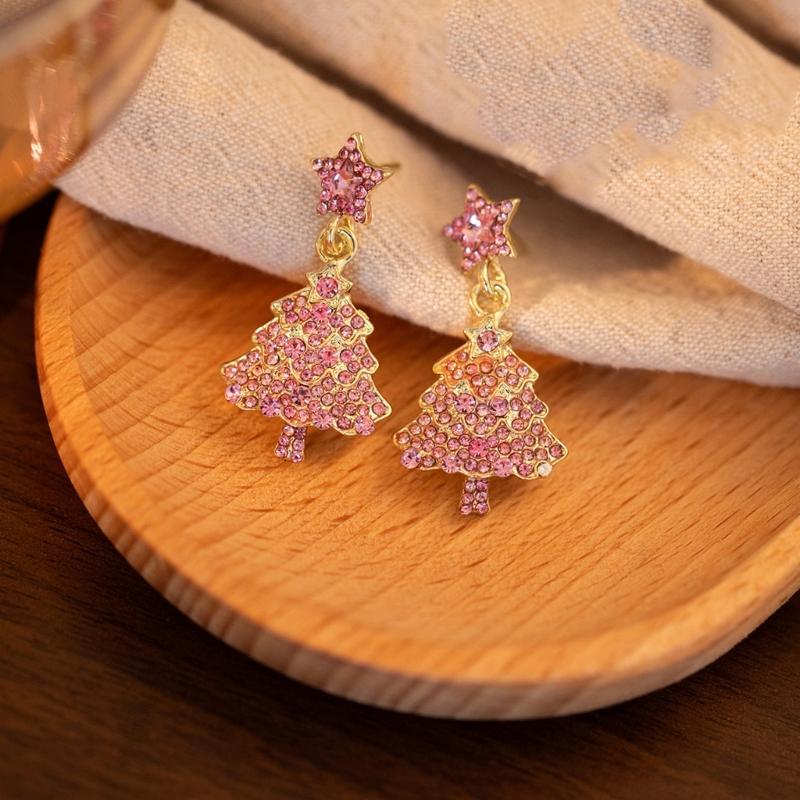 Festive Five Point Star Earrings with Sparkling Crystals Sturdy Alloy Comfort Fit for Christmas Celebrations