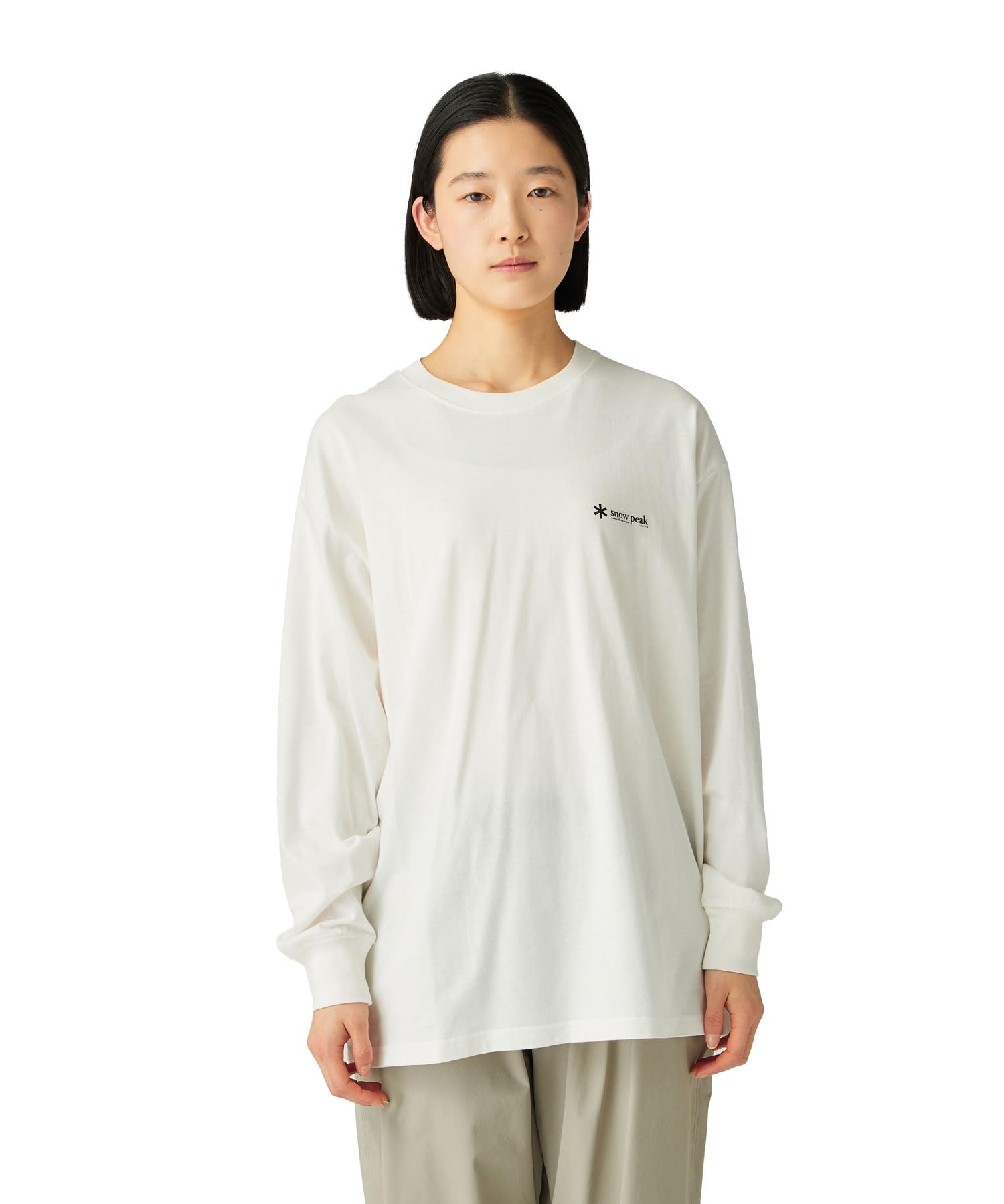 

Snow Peak Soft Cotton Relaxed Logo L/S T-Shirt TS-25AU010, Cut and Sew, Long Sleeve T-Shirt, Men s and Women s, Size L, Off White