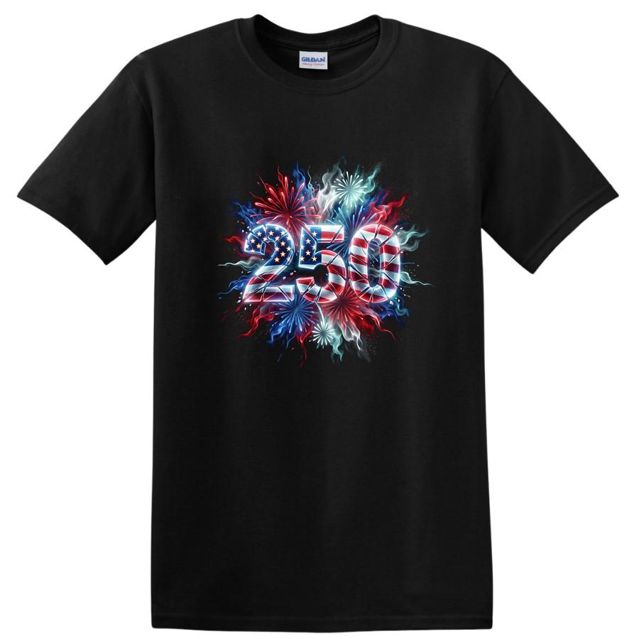USA 250 Anniversary Fireworks Graphic T Shirt Funny Patriotic Tee Design XL