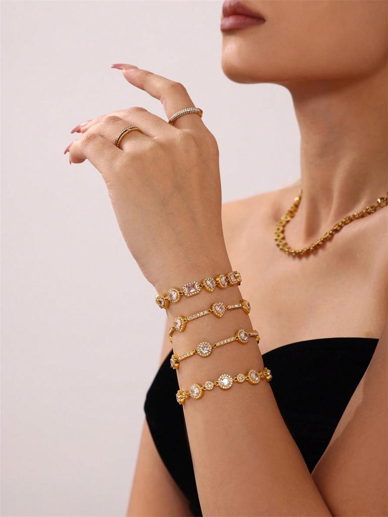 1 Pc Non Fading Stainless Steel Hand Inlaid Super Sparkling Geometric Zirconia Women's Starry Sky Bracelet Combination