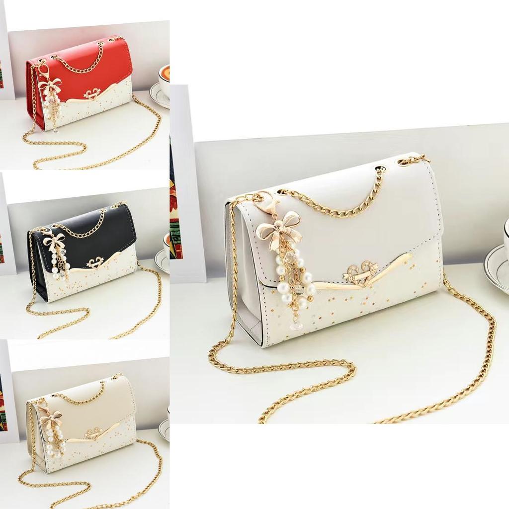 Pu Small Chain Shoulder Bag For Daily Use With Magnetic Closure And Sparkling Elements