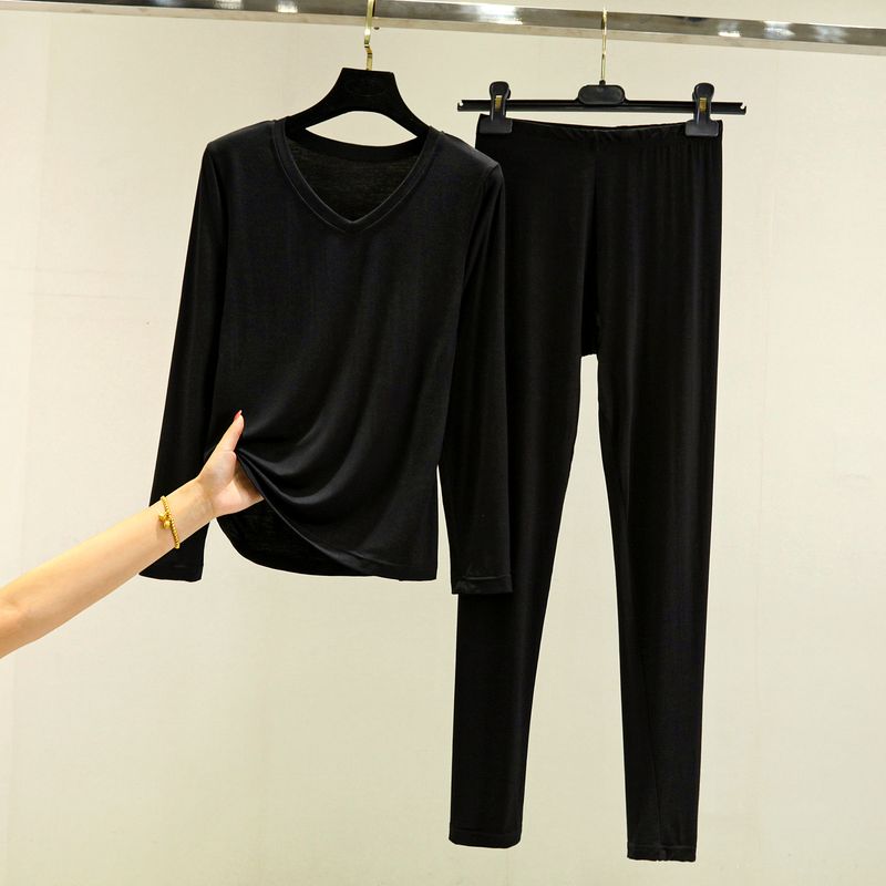 Modal Autumn Suit Women's Spring & Fall Thin Plus Size Pure Color Long Sleeves T-Shirt Inner Wear Tight Thermal Top Thermal Pants