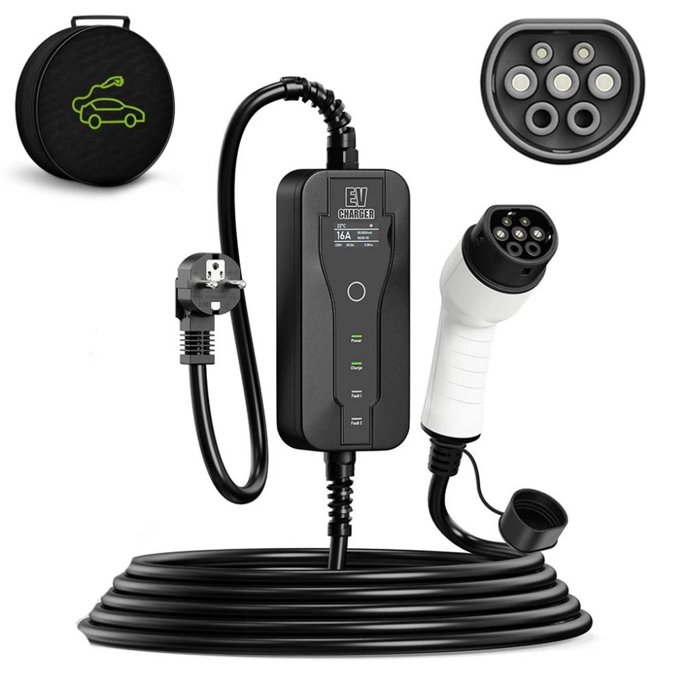 Încărcător portabil pentru vehicule electrice 250V 16A Cablu de încărcare tip 2 IEC 62196-2 3.5KW Controler cu priză UE Cutie de perete