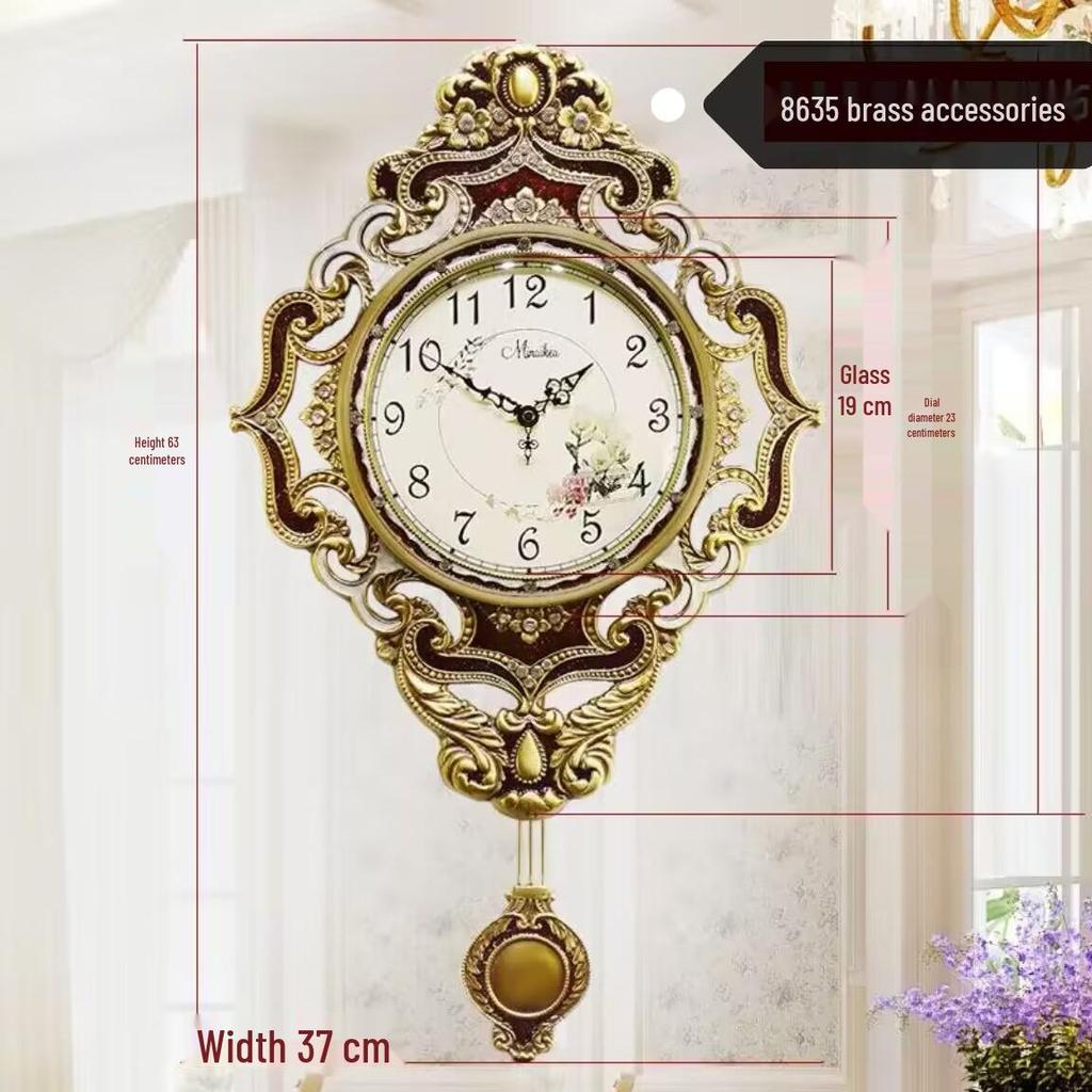 European Modern Large Silent Wall Clock with Metal Pendulum - Antique Quartz, Simple and Creative Design for Living Room